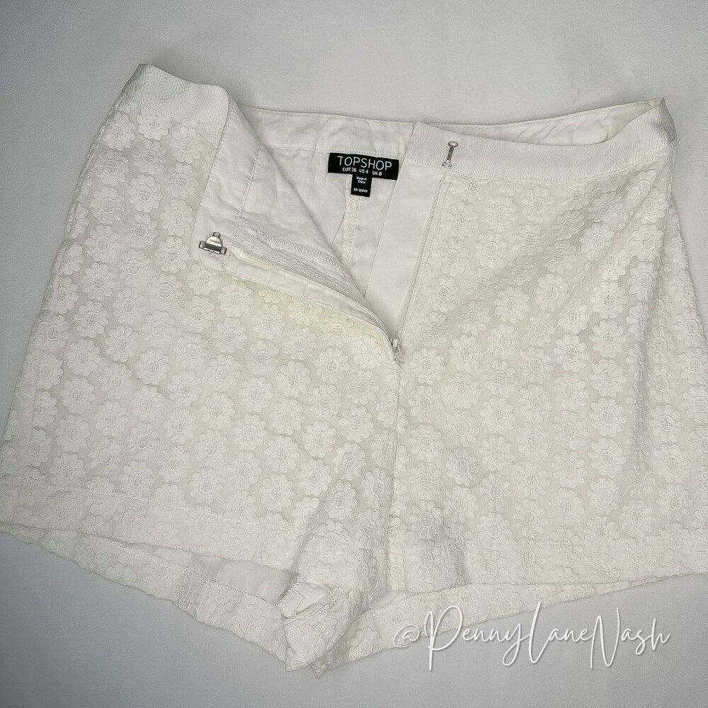 Topshop Floral Lace Shorts Size 4 White - Picture 5 of 8